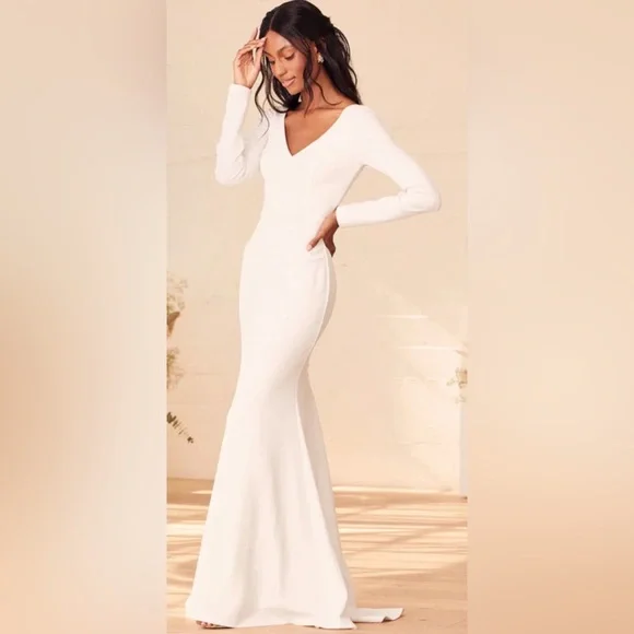 Lulus | Dresses | Feeling Of Forever White Long Sleeve Mermaid Maxi Dress |  Poshmark